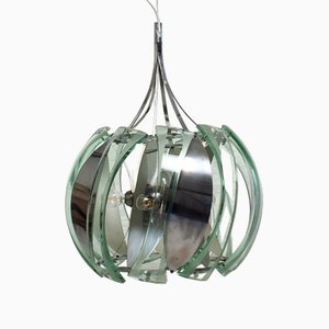 Large Ceiling Lamp with Heavy Glass Elements in the style of Fontana Arte, 1970s