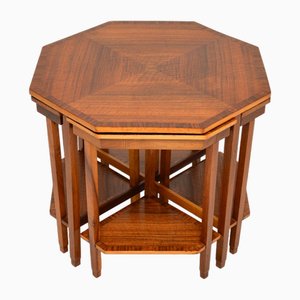 Art Deco Figured Walnut Nesting Coffee Table, 1920s, Set of 5