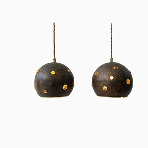 Ball Bubble Glass and Copper Pendant Lamps by Nanny Still for Raak Finland, 1960s, Set of 2