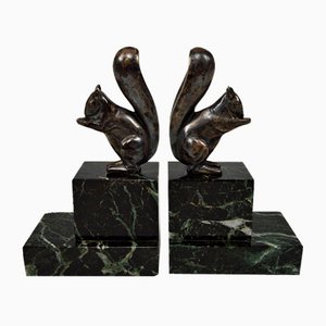 Art Deco Squirrel Bookends in Silvered Bronze by Marcel Guillemard, 1920s, Set of 2