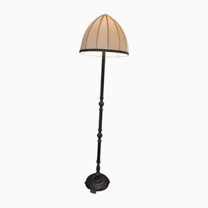 Gusseiserne Lampe mit weißem Seidenlampenschirm in Form einer Kuppel mit Leopardenstreifen von Houlès