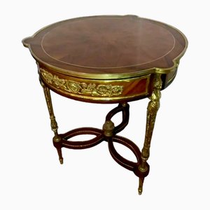 Table d'Appoint Antique de Style Louis XVI en Marqueterie et Bois Doré