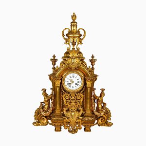Louis XIV Style Gilt Bronze and Chased Cartel Clock, 19th Century