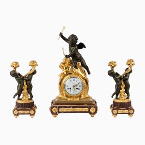 Horloge de Cheminée Napoléon III, 19ème Siècle, Set de 3