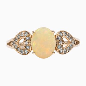 9k Yellow Gold Ring with Opal and Blue Topaz