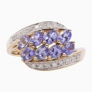 9k Yellow Gold Ring with Tanzanites and Diamonds, 2000s