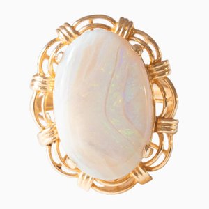 Vintage 14k Yellow Gold Ring with Oval Cabochon Cut Opal, 1970s
