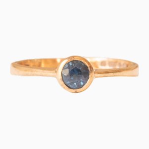 Vintage 9k Yellow Gold Solitaire with Treated Blue Topaz, 1984