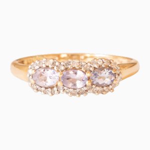 Vintage Ring in 9k Yellow Gold with Tanzanites and Diamonds, 2006