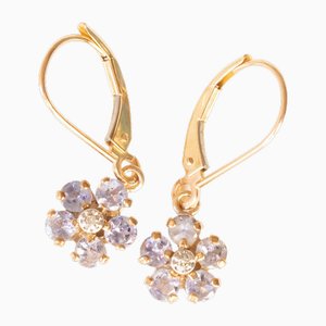 Aretes vintage de oro amarillo y blanco de 10 k con tanzanitas y diamantes. Juego de 2