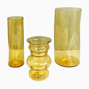 Italian Vases in Yellow Blown Murano Glass by Carlo Nason, 1970s, Set of 3