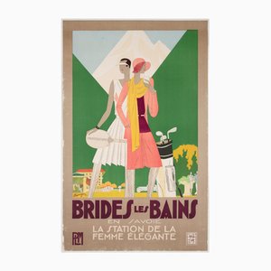 French Brides Les Bains Railway Travel Advertising Poster by Leon Benigni, 1929