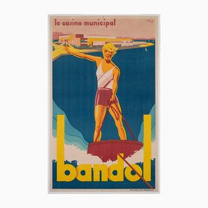 Póster de viaje Bandol de deportes de esquí francés de Andre Bermond, años 30