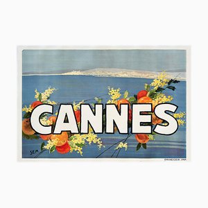 Poster pubblicitario da viaggio a Cannes di George Goursat, Francia, anni '30