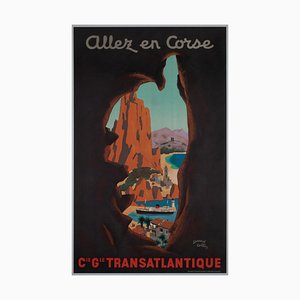 Poster di viaggio CGT di Allez en Corse in Corsica di Edouard Collin, Francia, anni '50