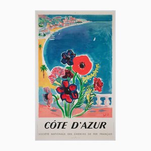 Affiche Publicitaire SNCF Côte d'Azur Railway Travel par Jal, France, 1947