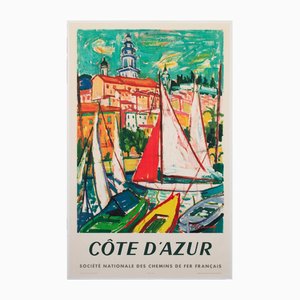 French SNCF Cote d'Azur Railway Advertising Poster by Roger Marcel Limouse, 1960