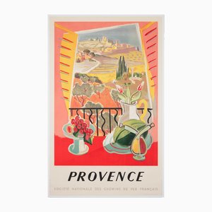 Affiche Publicitaire SNCF Provence Railway Travel par Jal, France, 1945