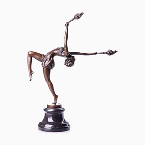 Estatua vintage de bronce y mármol