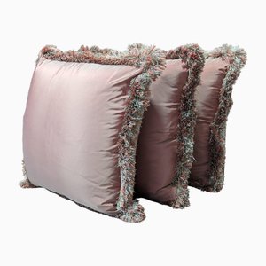 Cuscini decorativi rosa con frange, set di 3