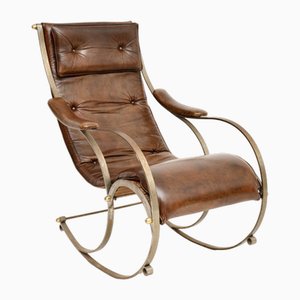 Antique Victorian Steel and Leather Rocking Chair by Peter Cooper for R.W. Winfield, 1880s
