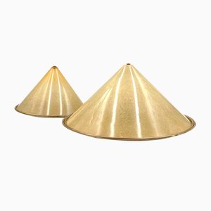 Conical Shaped Fiberglass and Brass Table Lamps, Italy, 1970s, Set of 2