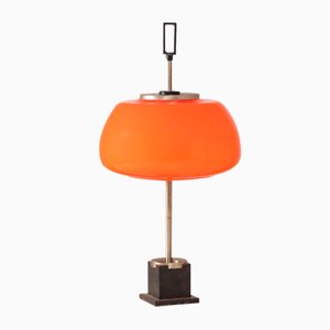 Lampada da tavolo/scrivania in vetro arancione attribuita a Oscar Torlasco per Lumi, anni '60