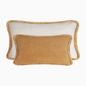 Couple Happy Pillow Camel and White Velvet with Fringes from Lo Decor, Set of 2