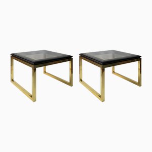 Mid-Century Brass and Glass Sofa Tables, 1970s, Set of 2