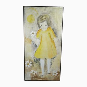 Edith Ferullo, Niña con vestido amarillo, acrílico sobre madera, años 60
