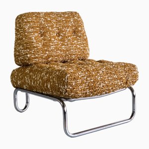 Tubular Lounge Chair in Chromed Metal and Ochre Boucle, Germany, 1970s
