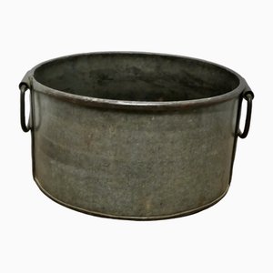 Large Zinc and Iron Cauldron Log Basket, 1890s