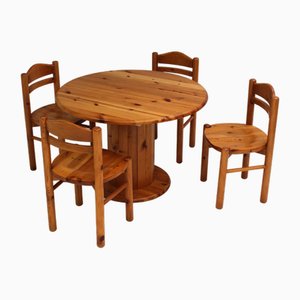 Pinewood Round Table and Chairs, 1970s, Set of 5