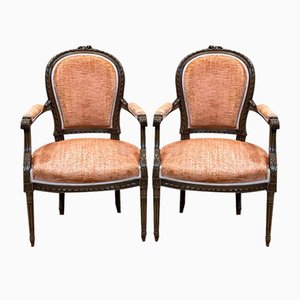 Louis XVI Style Armchairs in Beech, 1950s, Set of 2