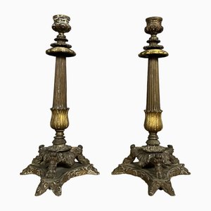 Candlesticks in Gilt & Chiseled Bronze, Set of 2