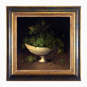 Salvatore Marinelli, Vase with Grapes, 2000s, Oil on Canvas, Framed