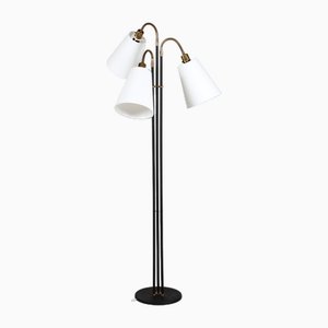 3-Armed Floor Lamp in Brass and Black Lacquered Metal in the Style of Josef Frank, 1950s