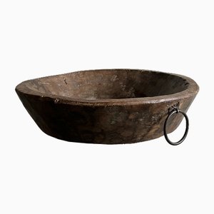 Hardwood Bowl with Metal Handles, 19th Century