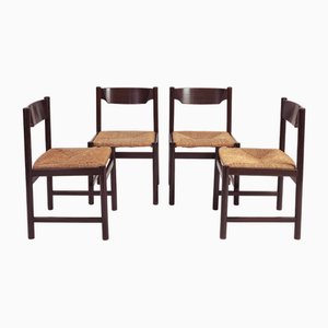 Oak Rush Chairs in Style of Vico Magistretti, Set of 4