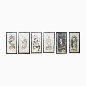 Figurative Compositions, Woodcuts, 1960s, Framed, Set of 6