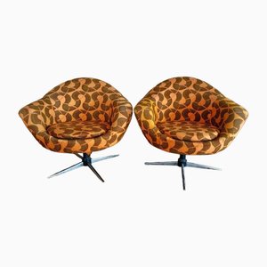 Mid-Century Metal and Fabric Swivel Chairs, 1960s, Set of 2