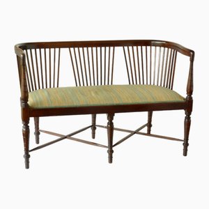 Secessionist Art Noveau Upholstered Wood Bench, Early 1900s
