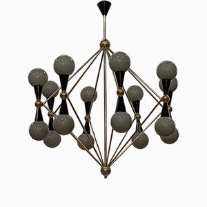 Murano Glass and Brass Grey and Black Chandelier, 2000