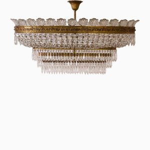 Large Empire Style Crystal Oval Ceiling Light, Italy, 1930s
