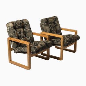 Bolek Chairs in Pine and Fabric, Poland, 1980s, Set of 2