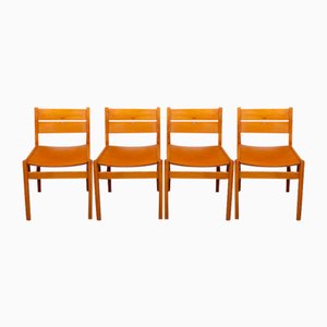 Italian Minimalist Chairs in Beech, 1970s, Set of 4