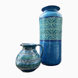 Rimini Blu Ceramic Vases by Aldo Londi for Bitossi, 1970s, Set of 2