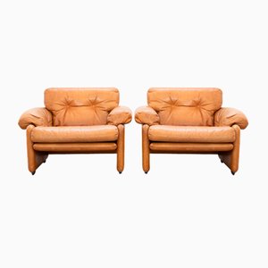 Model Coronado Armchairs with Poufs in Cognac by Tobia & Afra Scarpa for B&B Italia, 1970, Set of 4