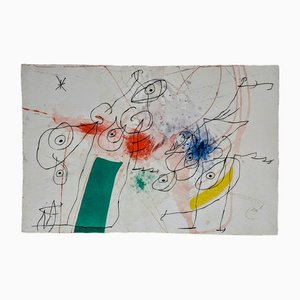 Joan Miro, Frau und Vogel in der Nacht, Lithographie, 1975