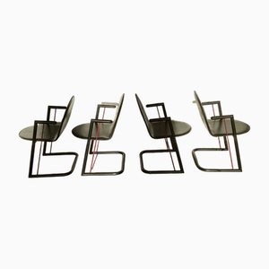 Chaises de Salle à Manger en Cuir, 1980s, Set de 4